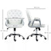 Image of a Vinsetto white leather desk chair with diamante button tufted back rest and a silver frame. The chair has adjustable features like height adjustment, reclining backrest and swivel wheels. This office chair will add a touch of glam and luxury to your home or office.