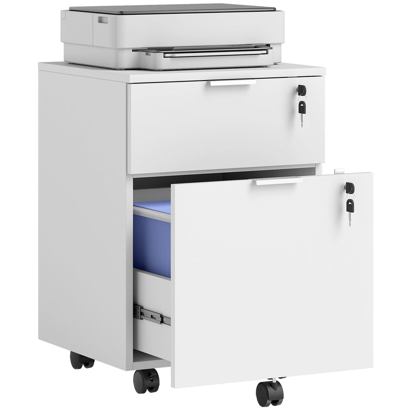 Lockable 2 Drawer Office Filing Cabinet with Wheels For Home or Office, 42W x 40D x 60H cm Homcom