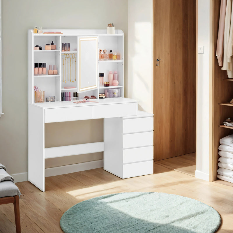 White Makeup Dressing Table with Mirror and Adjustable LED Lights 117 cm by Vasagle