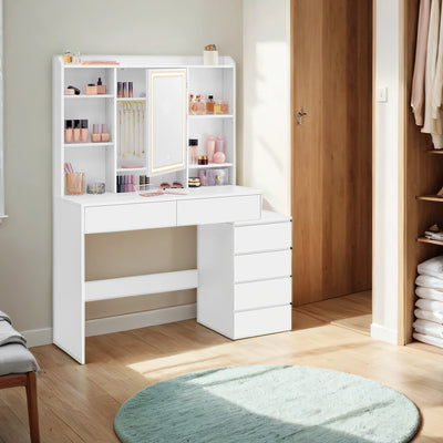 White Makeup Dressing Table with Mirror and Adjustable LED Lights 117 cm by Vasagle
