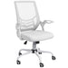 Image of a white mesh desk chair with wheels for home office.