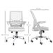 Image of a white mesh desk chair with wheels for home office.