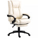 Image of a white office chair with foot rest and swivel wheels