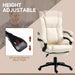 Image of a white office chair with foot rest and swivel wheels