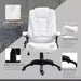 Image of a White Upholstered Desk Chair.

The chair features 6-point heated massage, swivel wheels, reclining backrest and adjustable height. 