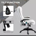 Image of a White Upholstered Desk Chair.

The chair features 6-point heated massage, swivel wheels, reclining backrest and adjustable height. 