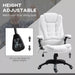 Image of a White Upholstered Desk Chair.

The chair features 6-point heated massage, swivel wheels, reclining backrest and adjustable height. 