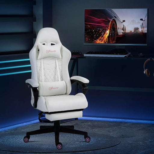 Image of a White and Pink Gaming Chair With Wheels