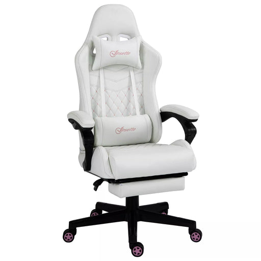 Image of a White and Pink Gaming Chair With Wheels