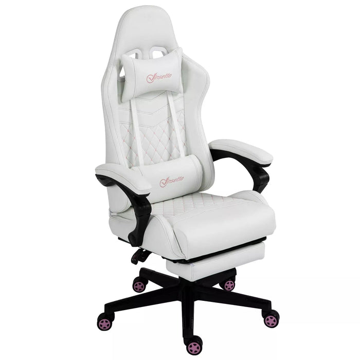 Image of a White and Pink Gaming Chair With Wheels