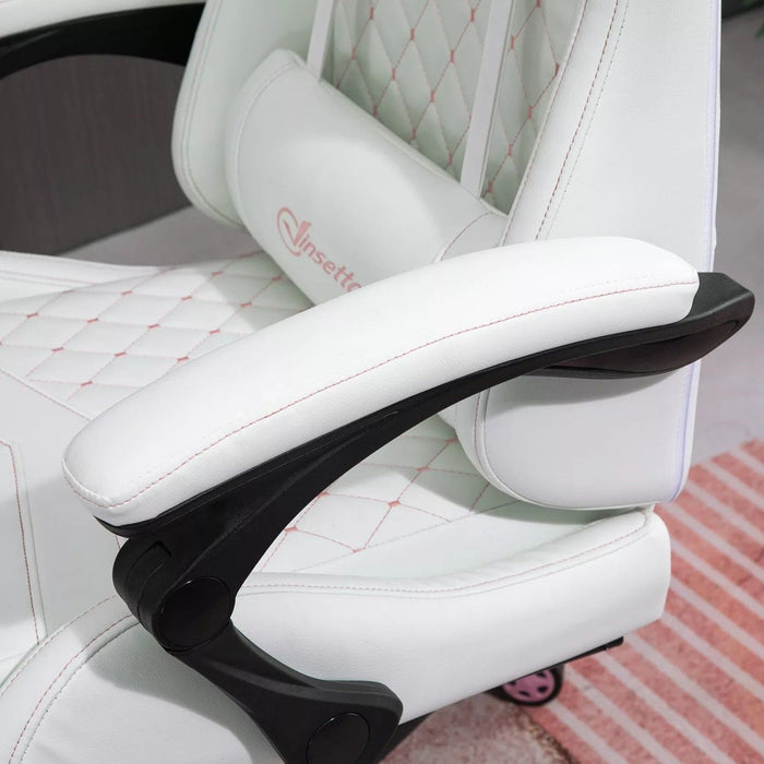 Image of a White and Pink Gaming Chair With Wheels