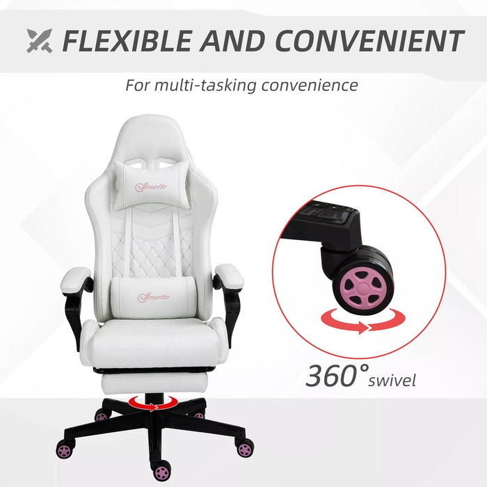 Image of a White and Pink Gaming Chair With Wheels