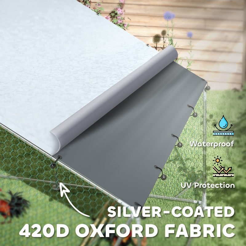 Walk in Chicken Run with Cover Feeding Door Hanging Feeder and Perch for 12-18 Poultry by PawHut