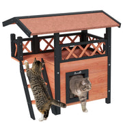 Outdoor Wooden Cat House With Balcony And Stairs Ideal For Garden Or Patio Use, Brown