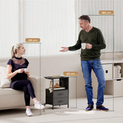 Bedside Table with USB Charging Station 2 Drawers & Storage Shelf for Bedroom or Living Room, Black