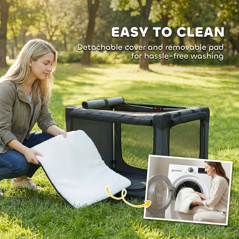 Foldable Dog Carrier for Travel and Home with Washable Cushion Army Green