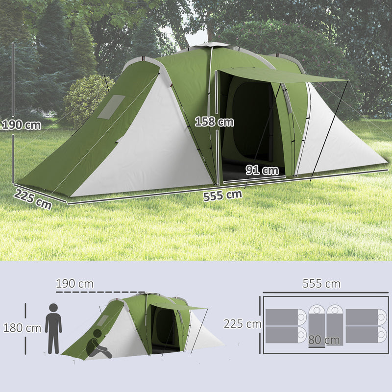 3 Room Family Camping Tent with Separate Bedrooms and Living Area for Group Trips Green and White