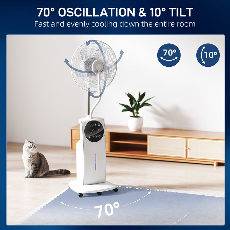 Standing Fan With Misting System and Remote Control for Cool Bug-Free Home White AOSOM