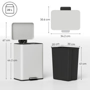 20L Pedal Bin with Soft Close Lid and Removable Inner Bucket for Home or Office Cream