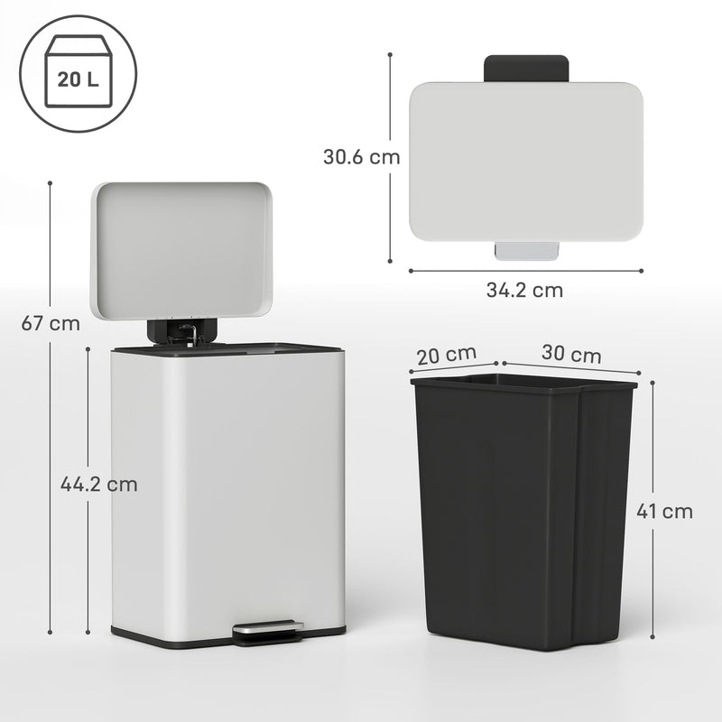 20L Pedal Bin with Soft Close Lid and Removable Inner Bucket for Home or Office Cream