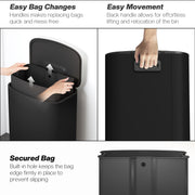 50L Pedal Kitchen Bin with Soft Close Lid and Removable Inner Bucket for Home Black