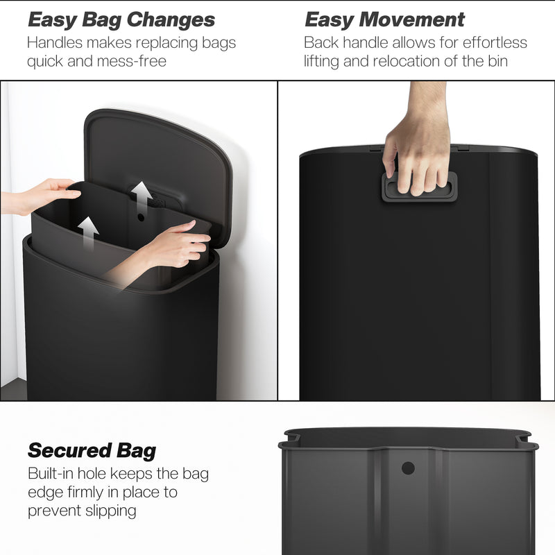 50L Pedal Kitchen Bin with Soft Close Lid and Removable Inner Bucket for Home Black