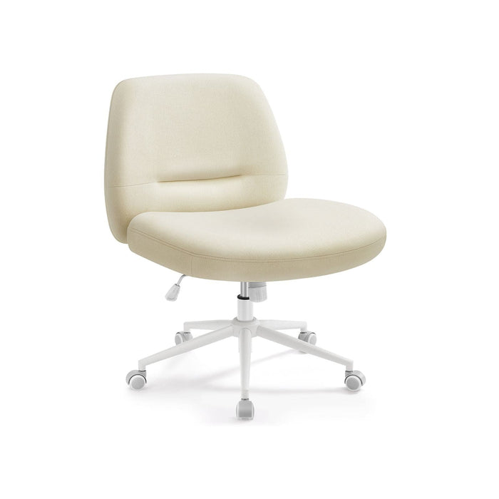 Image of a Cream Wide Seat Armless Desk Chair With Wheels