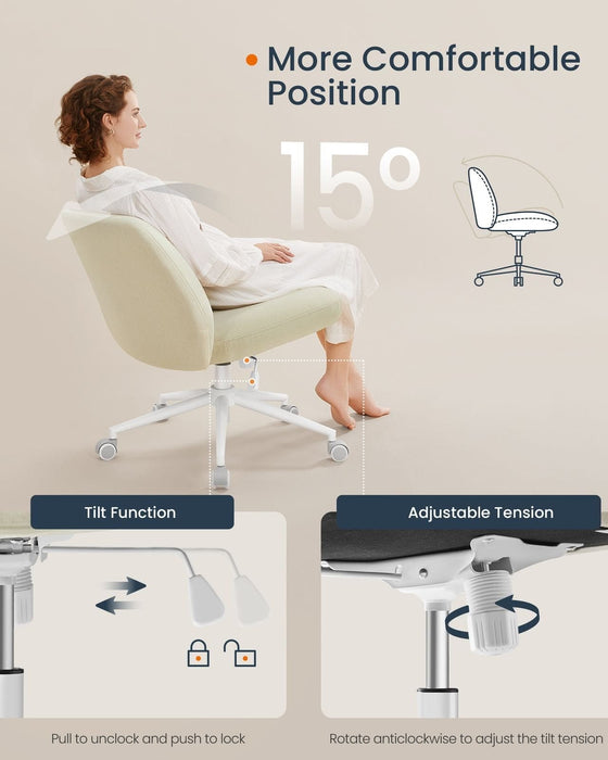 Image of a Cream Wide Seat Armless Desk Chair With Wheels