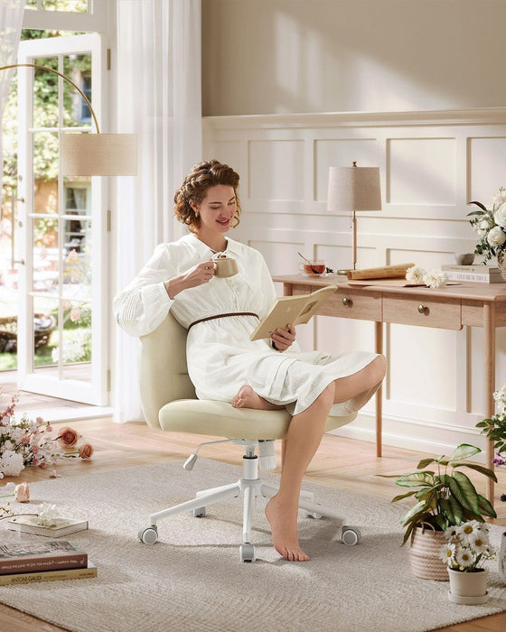 Image of a Cream Wide Seat Armless Desk Chair With Wheels
