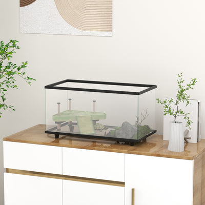 50L Glass Turtle Tank Aquarium with Basking Platform and Easy Drainage Feature, Black