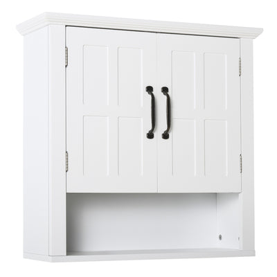 Wall Mounted Storage Cabinet with Adjustable Shelf for Bathroom or Kitchen White AOSOM