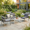 4-Piece Aluminium Garden Lounge Set with 10cm Deep Cushions and Wood-Effect Coffee Table, Dark Grey Outsunny