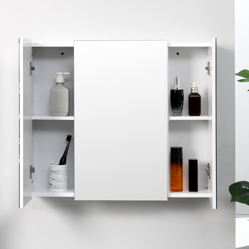 White Wall Mounted Bathroom Mirror Cabinet With Shelves For Toiletries Storage