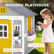 Wooden Outdoor Playhouse for Children with Planter Boxes and Weatherproof Shelter Grey Yellow White Outsunny