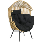 Rattan Egg Chair Sand and Black with Cushioned Seat for Garden or Balcony Use