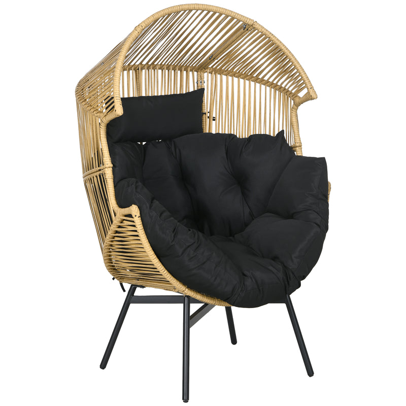 Rattan Egg Chair Sand and Black with Cushioned Seat for Garden or Balcony Use