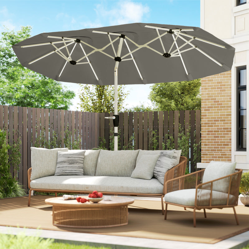 3m Double Garden Parasol with Lights for Outdoor Shade, Solar Powered LED, UPF30+