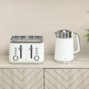 Electric Kettle and 4 Slice Toaster Set with Rapid Boil and Browning Control, White