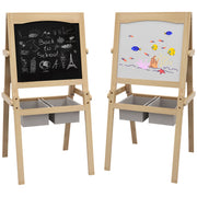 3 in 1 Kids Art Easel with Paper Roll and Storage Baskets for Ages 3 to 6, Natural Wood Finish