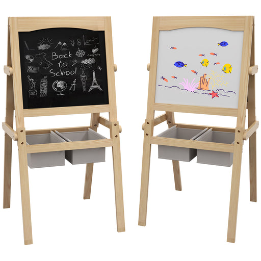 3 in 1 Kids Art Easel with Paper Roll and Storage Baskets for Ages 3 to 6, Natural Wood Finish