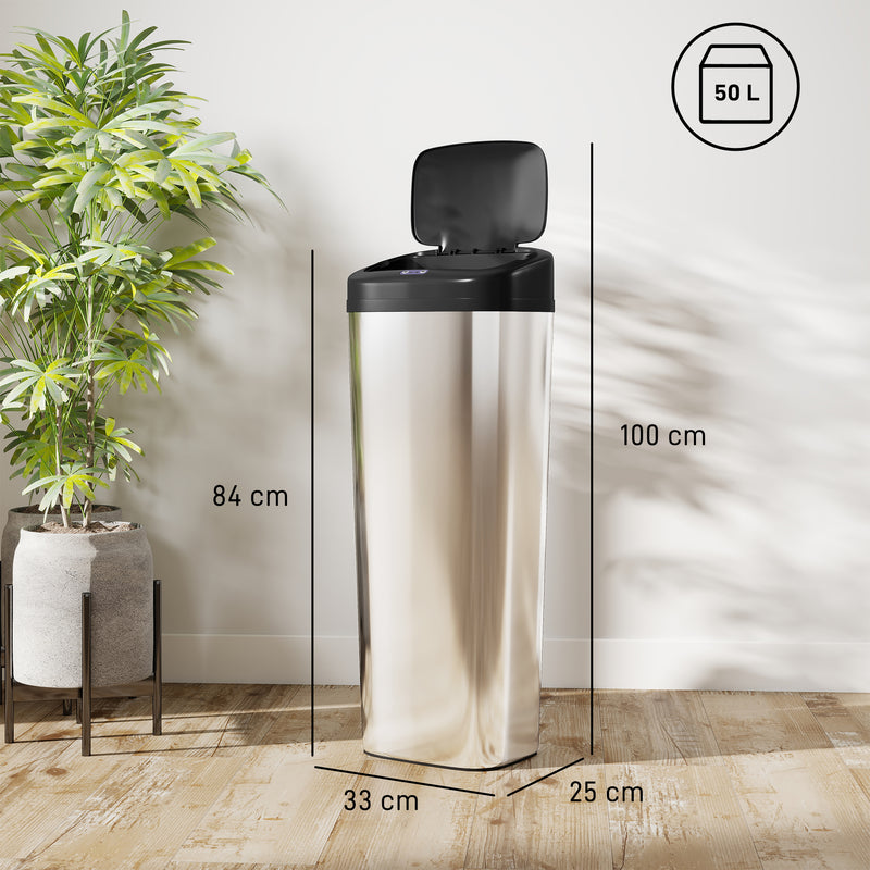 50L Stainless Steel Sensor Bin With Hands Free Automatic Lid For Kitchen Silver AOSOM