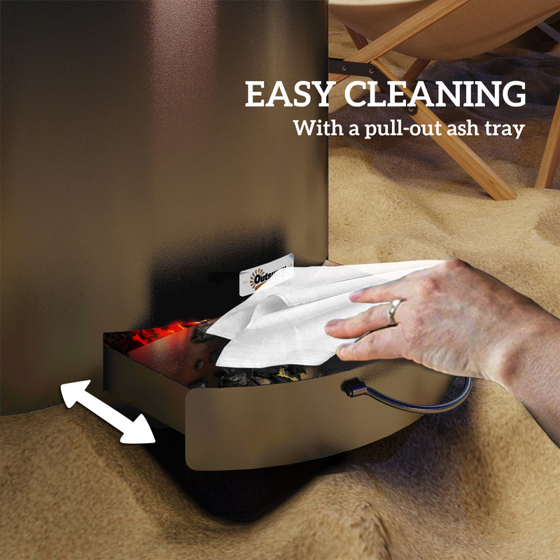 Black Metal Wood Burning Fire Pit with Poker for Garden and Patio Heating by Outsunny