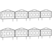 8 Piece Rustproof Metal Garden Fence Panels for Flower Beds and Pet Barrier, Black