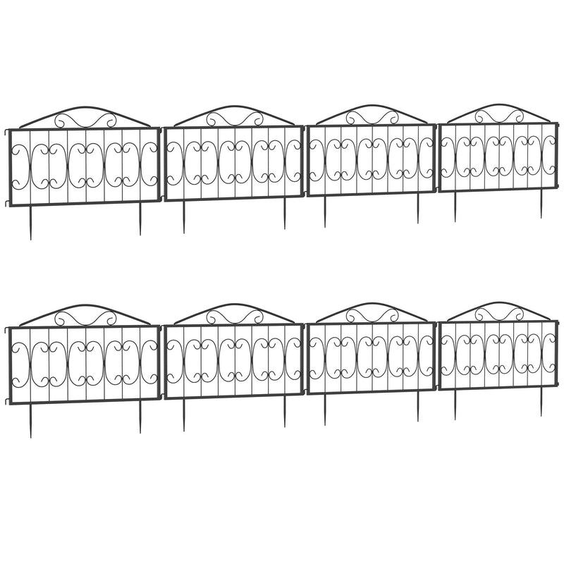 8 Piece Rustproof Metal Garden Fence Panels for Flower Beds and Pet Barrier, Black