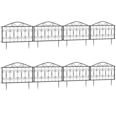8 Piece Rustproof Metal Garden Fence Panels for Flower Beds and Pet Barrier, Black
