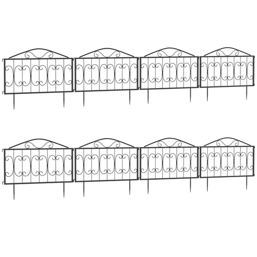 8 Piece Rustproof Metal Garden Fence Panels for Flower Beds and Pet Barrier, Black