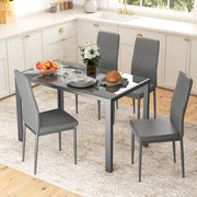 5 Piece Dining Table Set With Glass Top And Faux Leather Chairs For Kitchen Grey