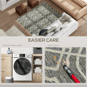 Machine Washable Indoor Outdoor Rug With Geometric Design For Home Or Garden, Grey