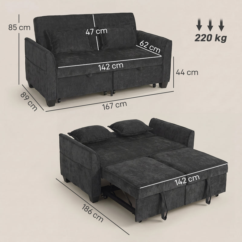 4-in-1 Sofa Bed for Small Spaces with Adjustable Backrest and Storage Pockets Black