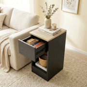 Slim Bedside Table Set of 2 with Drawer and Shelf for Small Spaces Black AOSOM